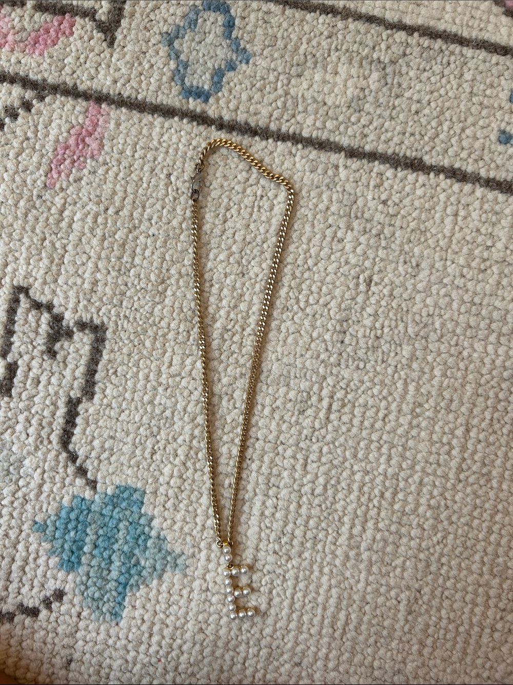 Gold Chain Necklace with Pearl Initial Pendant - E
